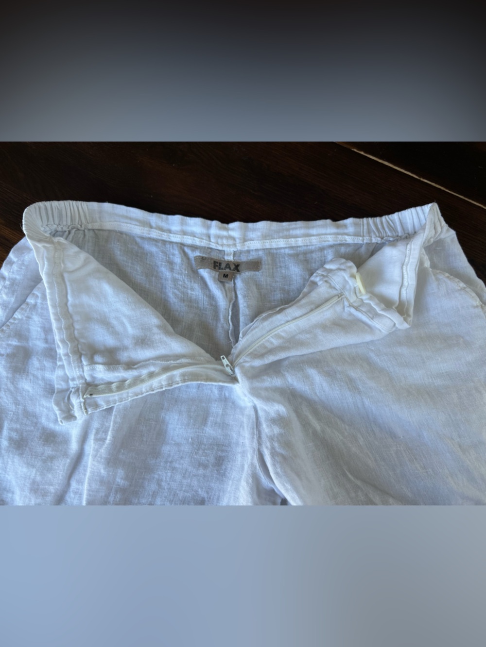 Flax 100% Linen Crop Pants Women’s M (10-14) White Lightweight Pockets Coastal - Picture 4 of 14